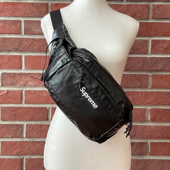 Supreme Black Waist Sling Crossbody Bag Cordura Fabric Reflective Text - Picture 2 of 15